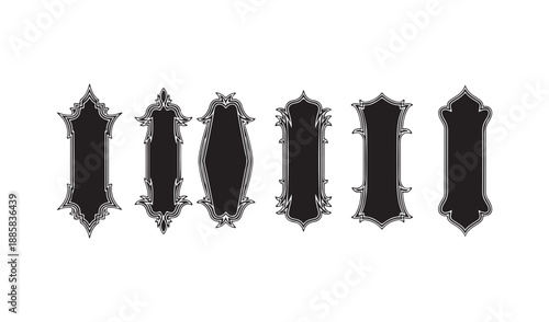 Set of decorative black frames with gothic or medieval style elements
