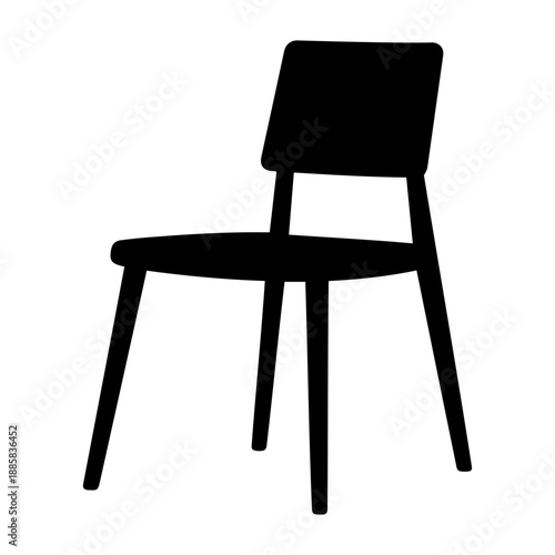 Simple black silhouette of a modern wooden chair isolated on a transparent background