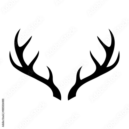 Minimalist black deer antlers silhouette graphic icon isolated on white for hunting logo