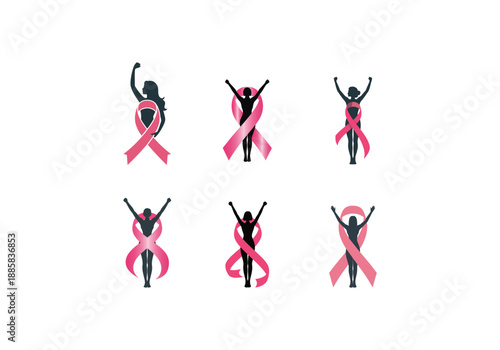 Breast Cancer Awareness Women  with Pink Ribbons logo vector design