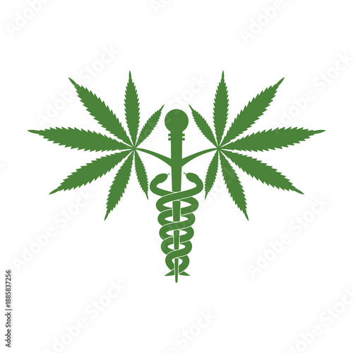 Medical Marijuana Plant Caduceus icon isolated on white background