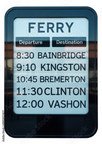 Ferry Schedule Board departure times isolated on a transparent background