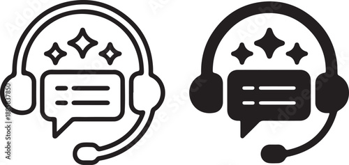 Customer Support Icon Set with Headsets and Speech Bubbles for Online Help Desk Service and Call Center Concept Vector Illustration