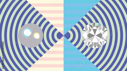 Symmetrical Abstract Design with Concentric Circles and Diamonds pattern geometric