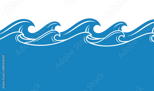 Stylized seamless pattern of blue ocean waves with white crests, perfect for water-themed backgrounds