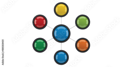 A minimalist network diagram with a central blue circular node connected to six surrounding nodes by white lines (1)_traced