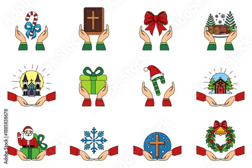 Illustration set icons of Christmas elements and religion