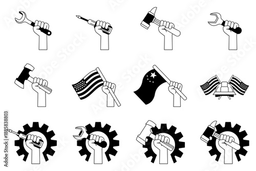 black and white Illustration set icons of Hand tools