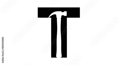 Hammer forming the letter T construction and tool concept.