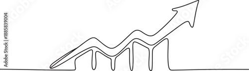 Single one line drawing of successful increasing business market graph report sign. Business financial growth minimal concept. one line Icon drawing