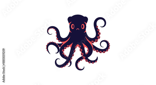Dark Blue Octopus with Red Eyes and Tentacles.