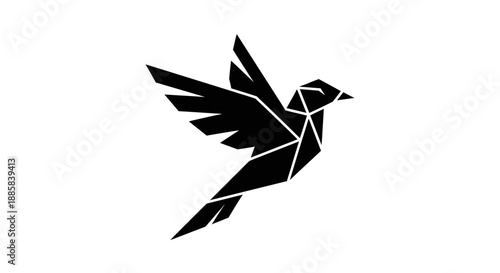 Geometric Black Bird Origami Style Flying Symbol.