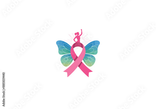 Breast Cancer Awareness Women  with Pink Ribbons logo vector design