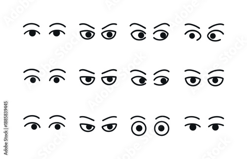 Gaze Expression Icons. Gaze Expressions. Line icon set of Gaze Expressions: soft gaze, intense gaze, curious look, suspicious glance, friendly eyes, focused