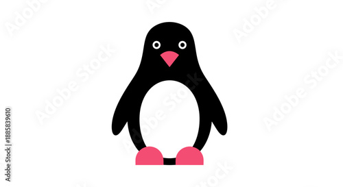 Cute Cartoon Penguin Illustration with Pink Beak and Feet.