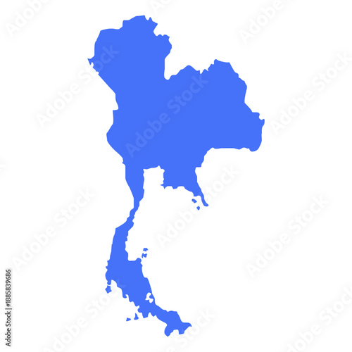 Blue solid map of Thailand on a white background