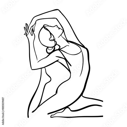 Dibujo sencillo con líneas de una mujer sentada en una posición de yoga