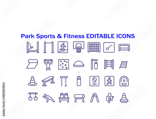 Park sports and fitness outline icons collection for outdoor activities and gym exercises