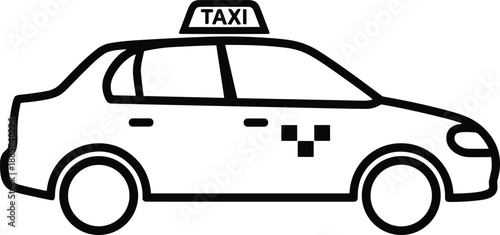 Taxi car outline icon isolated on white background, urban transportation symbol, cab service concept, city travel vehicle illustration, minimal vector design