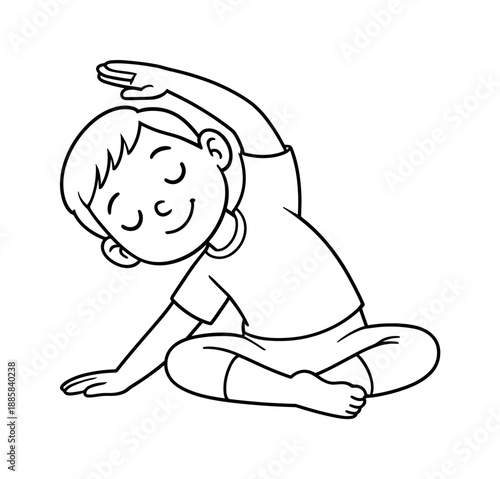Children's Yoga Coloring. Light exercise children?s coloring book illustration, outlined drawing, child doing gentle yoga poses to relax tense muscles,