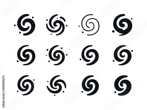 Heavenly Logo Variations. Heavens. Icon set. Set Logo of Heavens: galaxy swirl. harmonious logo variations of the same emblematic concept, each with different