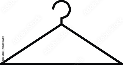 Minimal clothes hanger icon isolated on white background, simple wardrobe symbol, laundry organization concept, retail apparel outline illustration, vector design