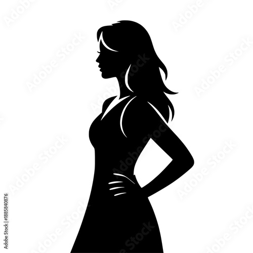 Silhouette of a confident woman in a dress vector isolated PNG with Transparent Background