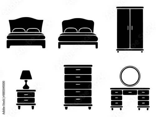 Set of 7 modern furniture icons vector isolated PNG with Transparent Background