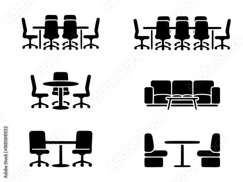 Set of 6 office furniture icons vector isolated PNG with Transparent Background