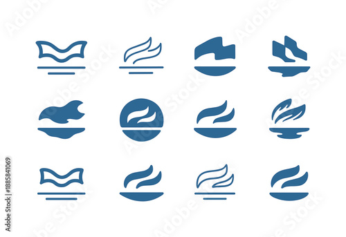 Arctic Logo Variations. Arctic. Icon set. Set Logo of Arctic: northern lights wave above horizon line. harmonious logo variations of the same emblematic