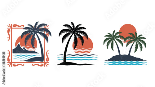 A set of three minimalist beach scene logos arranged horizontally (2)_traced
