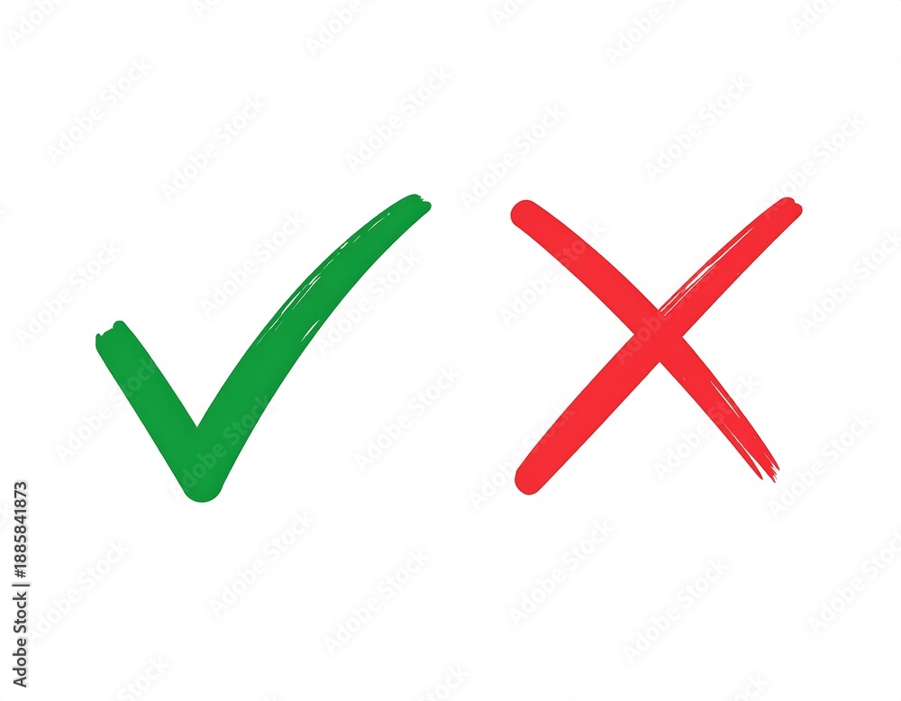 Obraz premium Green checkmark and red cross icons.