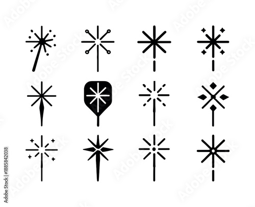 Sparkler Logo Variations. Sparkler. Icon set. Set Logo of Sparkler: glowing wand. harmonious logo variations of the same emblematic concept, each
