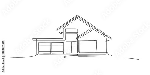 Architectural sketch of a modern family house created using a single continuous line technique Vector, illustration