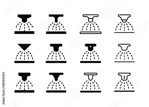 Irrigation System Logos. irrigation system. Icon set. Set Logo of irrigation system: sprinkler head. harmonious logo variations of the same emblematic concept,