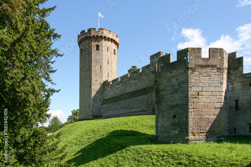 Guy's Tower and fortified wall at Warwick Castle, British medieval architecture