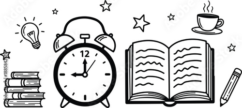 Doodle illustration of study and morning routine elements