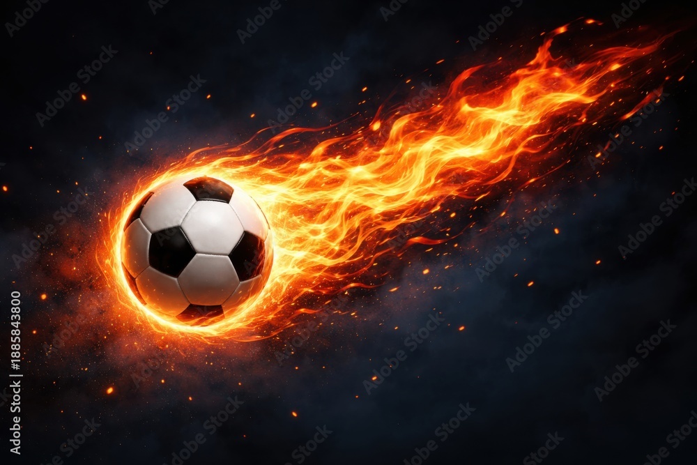 Fototapeta premium Illustration of Flaming Soccer Ball in Motion