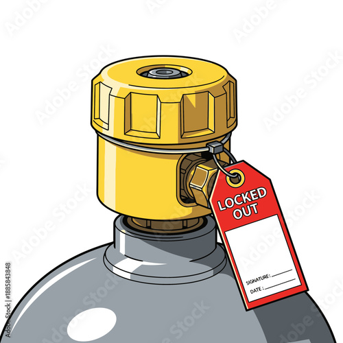 Gas Cylinder Tank Lockout Cap Vector Illustration for Valve Protection and Industrial Safety Equipment