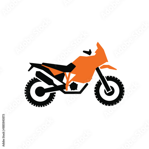 Flat color vector icon of a motocross rider representing desert offroad rally and extreme outdoor sports. This design conveys speed, adventure, adrenaline, and endurance in harsh terrain environments.