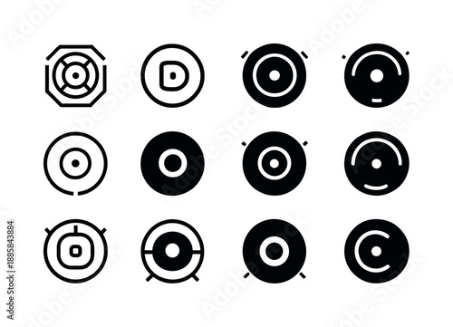Home Robotics Icons. Home Robotics. Icon set. Set Logo of Home Robotics: smart cleaning robot vacuum. harmonious logo variations of the same emblematic