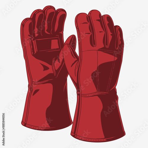 Red Leather Heat Resistant Welding Gloves Vector Illustration for Industrial Safety and Protection