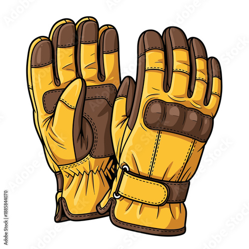 Heavy Duty Yellow Leather Work Gloves Vector Illustration for Construction and Industrial Safety
