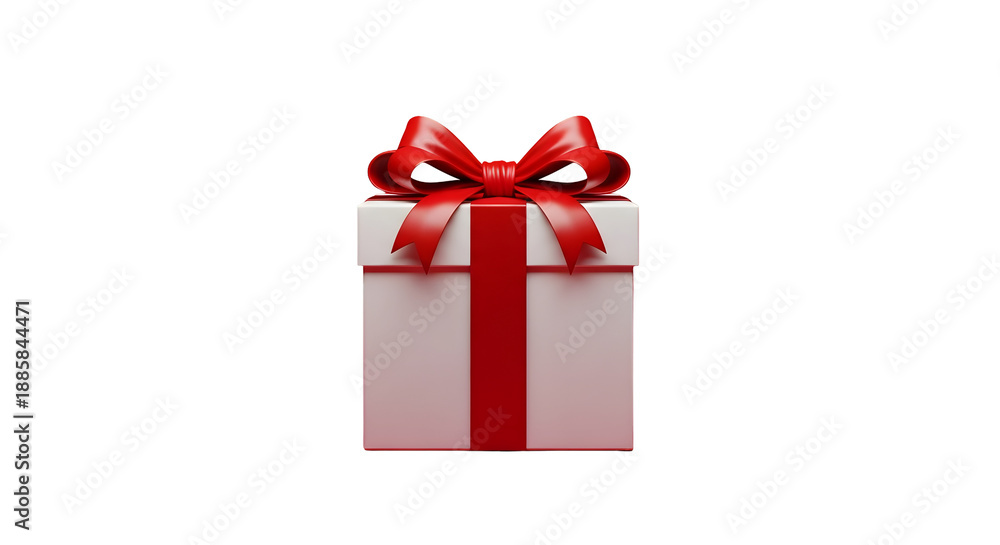 Obraz premium A white gift box with a red ribbon and bow isolated on transparent background