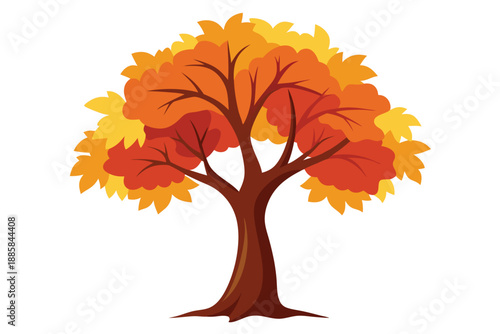 A vibrant autumn tree shows foliage changing to golden yellows and oranges