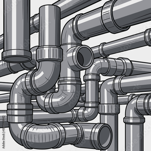 Heavy Duty Grey PVC Pipes Industrial Vector Style for Plumbing and Hydroponic System Design