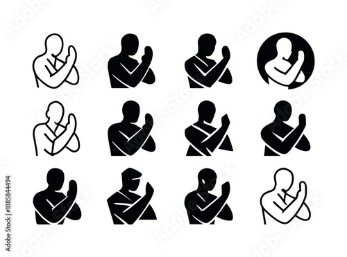 Martial Arts Icon Set. Martial Arts Training and Competitions. Icon set. Set Logo of Martial Arts Training and Competitions: defensive stance. harmonious logo