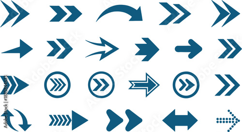 Collection of various directional arrows isolated on transparent background