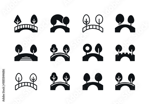 Urban Regeneration Icons. Landscape architecture for urban regeneration. Icon set. Set Logo of Landscape architecture for urban regeneration: pedestrian