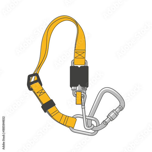 Lanyard with Shock Absorber and Carabiner Vector Art for Industrial Safety and Height Work Gear